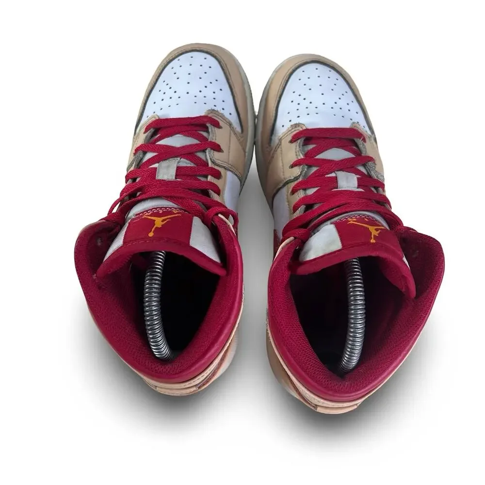 Nike Air Jordan 1 Mid Light Curry Cardinal Youth Size 6 Womens Size 7.5